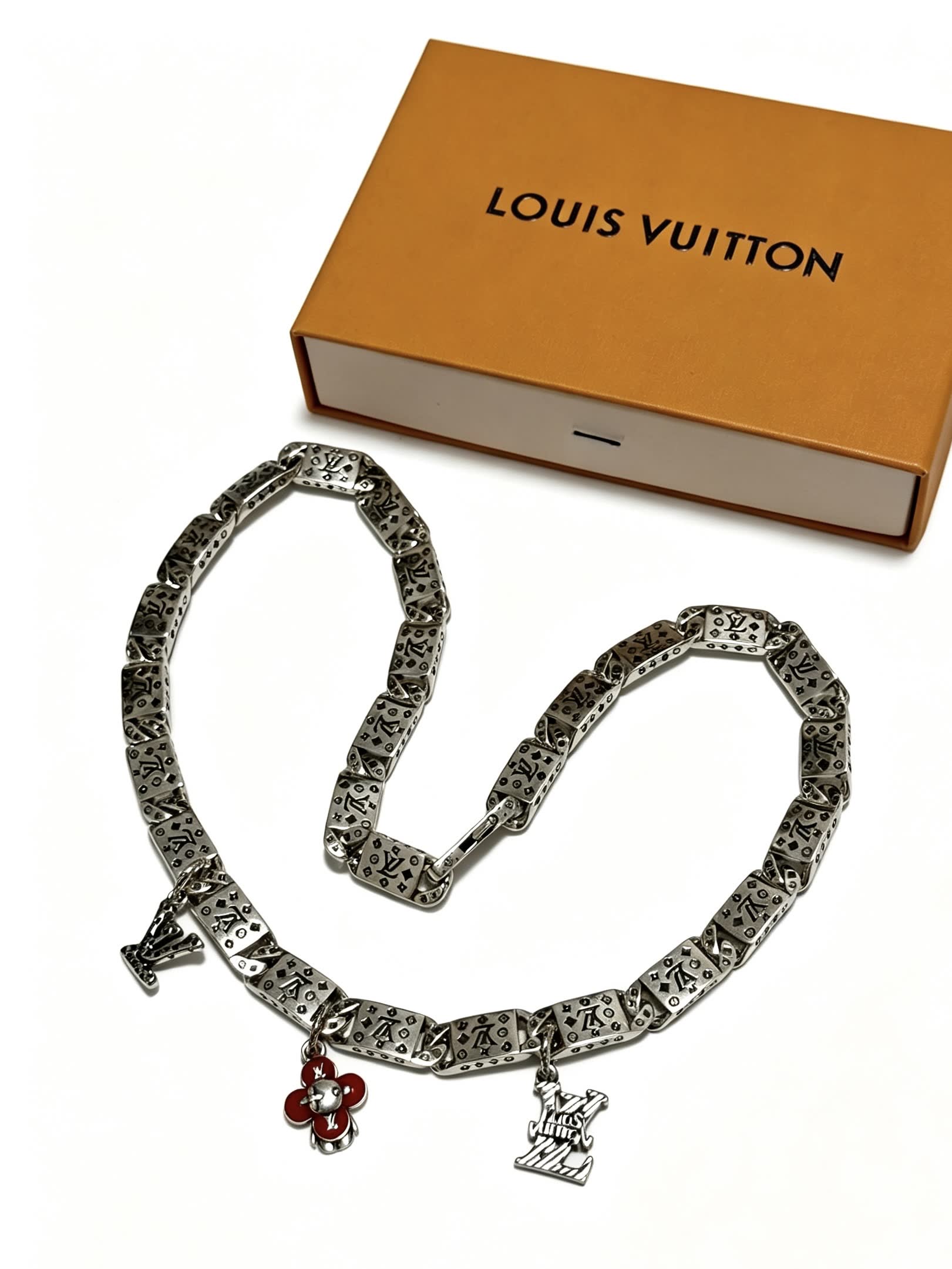 Louis Vuitton Silver Tone Necklace with Charms